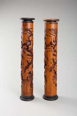 TWO BAMBOO ‘BOYS AT PLAY’ INCENSE HOLDERS, QING DYNASTY