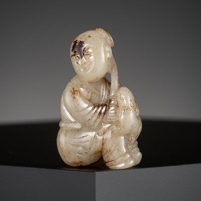 Lot 327 - A ‘CAT AND BOY’ JADE PENDANT, CHINA, 17TH CENTURY