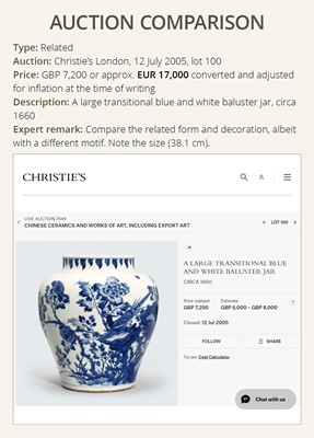 Lot 486 - A LARGE BLUE AND WHITE ‘LOTUS’ JAR, TRANSITIONAL PERIOD