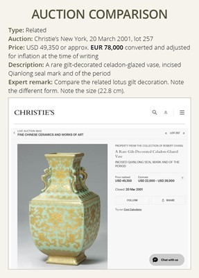 Lot 114 - A MOLDED, LOBED AND GILT CELADON-GLAZED JARDINIÈRE, QIANLONG MARK AND PERIOD