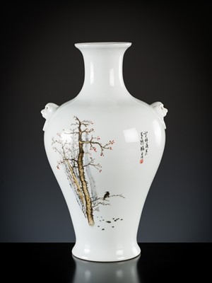 Lot 583 - A FAMILLE ROSE ‘SCHOLAR’ VASE, INSCRIBED WANG QI (1884-1937), DATED 1929