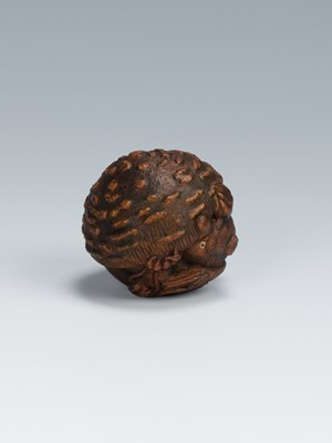 A WOOD NETSUKE OF KONOHA TENGU HIDING