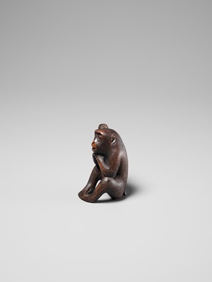 Lot 259 - HARUMITSU: AN AMUSING WOOD OKIMONO DEPICTING TWO MONKEYS