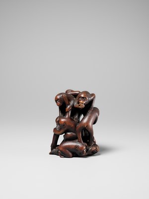 Lot 260 - A FINE WOOD OKIMONO DEPICTING A PILE OF MONKEYS