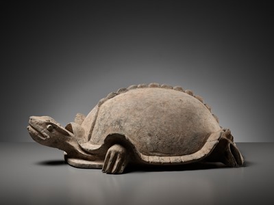 Lot 63 - A LARGE GREY POTTERY FIGURE OF A TORTOISE, HAN DYNASTY