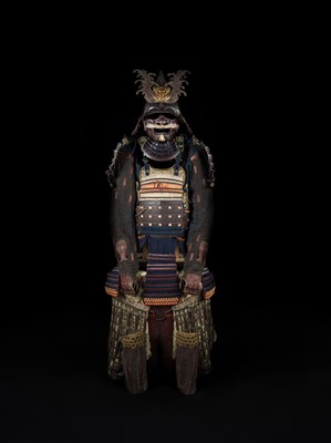 Lot 75 - A SUIT OF ARMOR WITH AN EBOSHI KABUTO WITH PARCEL-GILT RABBIT MAEDATE
