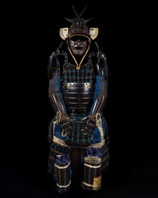 Lot 140 - A SUIT OF ARMOR WITH A SUJIBACHI KABUTO SIGNED YOSHIMICHI AND WITH SWALLOW MAEDATE