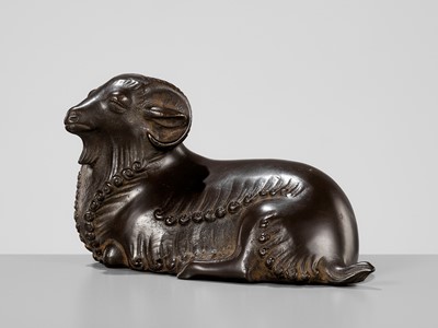 Lot 275 - MASAHIKO KATORI: A BRONZE OKIMONO OF A RECUMBENT RAM