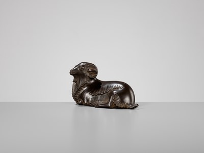 Lot 275 - MASAHIKO KATORI: A BRONZE OKIMONO OF A RECUMBENT RAM