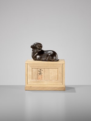 Lot 275 - MASAHIKO KATORI: A BRONZE OKIMONO OF A RECUMBENT RAM