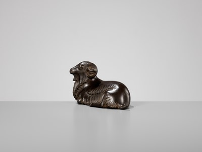 Lot 275 - MASAHIKO KATORI: A BRONZE OKIMONO OF A RECUMBENT RAM