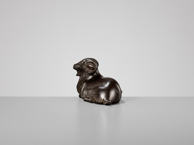 Lot 275 - MASAHIKO KATORI: A BRONZE OKIMONO OF A RECUMBENT RAM