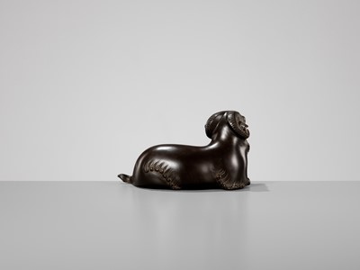 Lot 275 - MASAHIKO KATORI: A BRONZE OKIMONO OF A RECUMBENT RAM