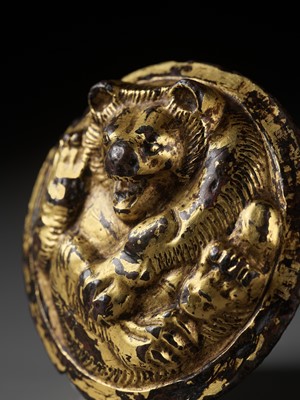 Lot 103 - A GILT BRONZE ‘BEAR’ WEIGHT, HAN DYNASTY, EX ADOLPHE STOCLET COLLECTION