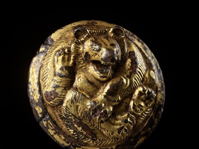 Lot 103 - A GILT BRONZE ‘BEAR’ WEIGHT, HAN DYNASTY, EX ADOLPHE STOCLET COLLECTION