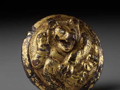 Lot 103 - A GILT BRONZE ‘BEAR’ WEIGHT, HAN DYNASTY, EX ADOLPHE STOCLET COLLECTION