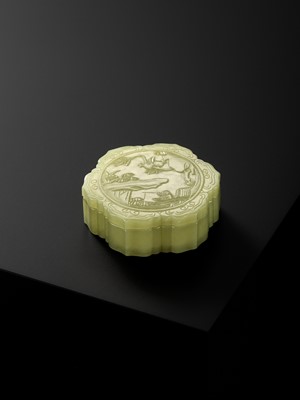 Lot 98 - A YELLOW JADE RUYI-LOBED BOX AND COVER, QIANLONG PERIOD