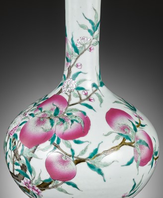 Lot 253 - A FAMILLE ROSE ‘NINE PEACHES’ BOTTLE VASE, QING DYNASTY