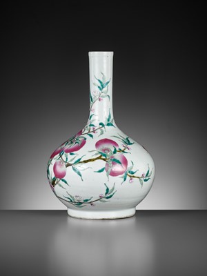 Lot 253 - A FAMILLE ROSE ‘NINE PEACHES’ BOTTLE VASE, QING DYNASTY