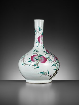 Lot 253 - A FAMILLE ROSE ‘NINE PEACHES’ BOTTLE VASE, QING DYNASTY