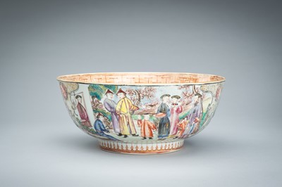 A CHINESE EXPORT FAMILLE ROSE ‘FIGURAL’ PORCELAIN PUNCH BOWL, QIANLONG