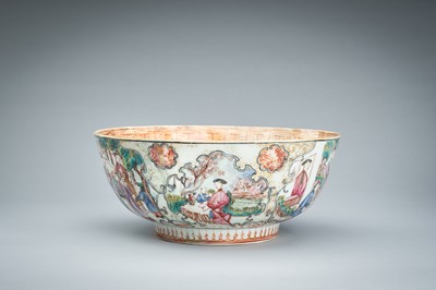 A CHINESE EXPORT FAMILLE ROSE ‘FIGURAL’ PORCELAIN PUNCH BOWL, QIANLONG