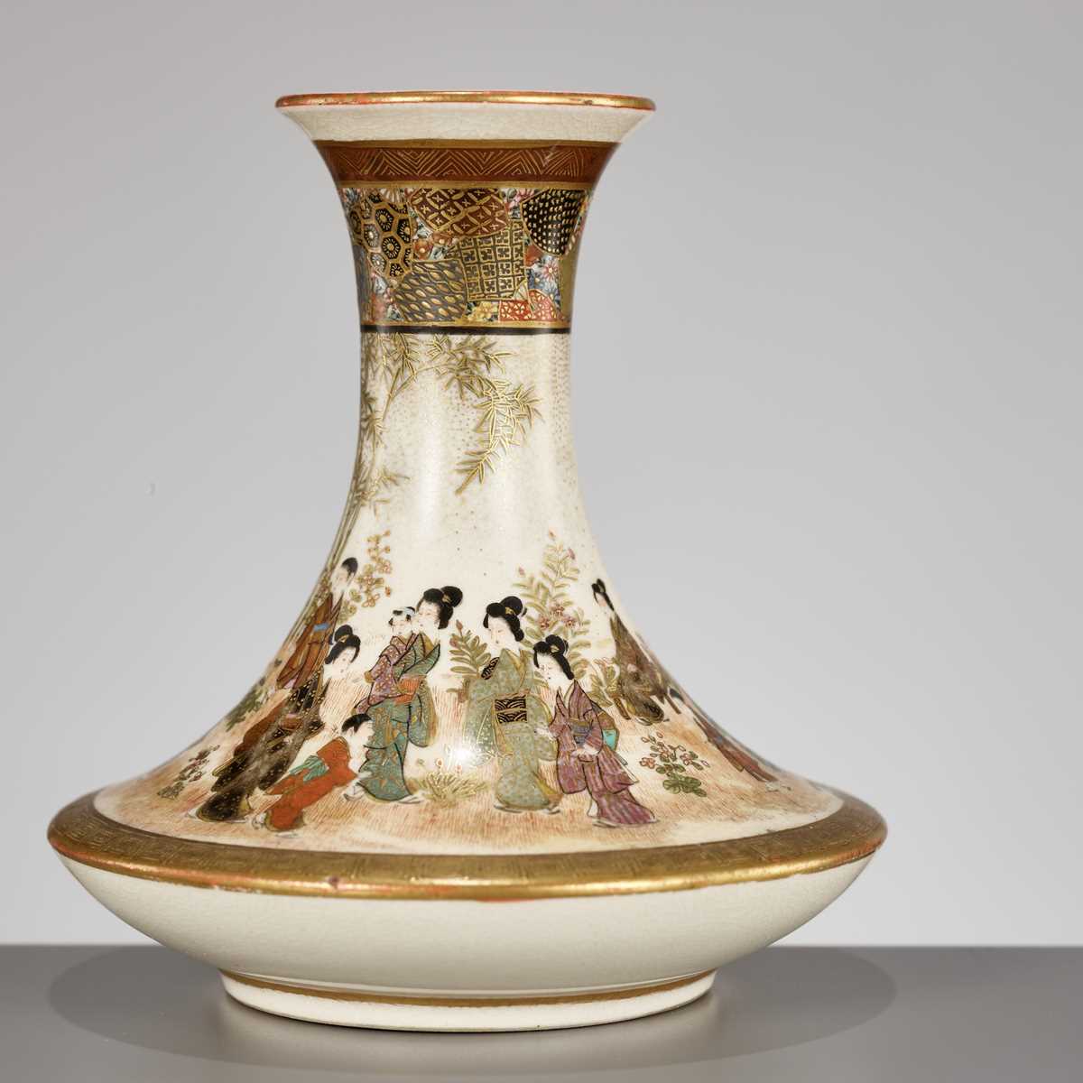 Lot 134 - KINKOZAN: A FINE SATSUMA BOTTLE VASE DEPICTING BIJIN AND CHILDREN