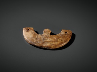 Lot 38 - AN IMPORTANT AND RARE JADE ‘MASK’ PENDANT, HUANG, LIANGZHU CULTURE