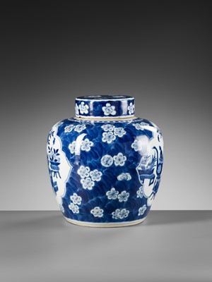 Lot 245 - A BLUE AND WHITE ‘HUNDRED ANTIQUES’ GINGER JAR AND COVER, 18TH – 19TH CENTURY