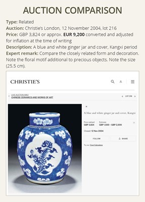 Lot 245 - A BLUE AND WHITE ‘HUNDRED ANTIQUES’ GINGER JAR AND COVER, 18TH – 19TH CENTURY