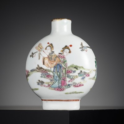 Lot 143 - A LARGE FAMILLE ROSE ‘COWHERD AND WEAVER MAIDEN’ SNUFF BOTTLE, IMPERIAL, JINGDEZHEN KILNS, DAOGUANG FOUR-CHARCTER MARK AND OF THE PERIOD