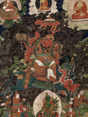 Lot 198 - A THANGKA DEPICTING RUDRA CHAKRIN, THE LAST KULIKA KING OF SHAMBHALA, TIBET, 18TH-19TH CENTURY