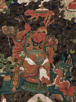 Lot 198 - A THANGKA DEPICTING RUDRA CHAKRIN, THE LAST KULIKA KING OF SHAMBHALA, TIBET, 18TH-19TH CENTURY