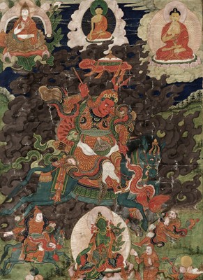 Lot 198 - A THANGKA DEPICTING RUDRA CHAKRIN, THE LAST KULIKA KING OF SHAMBHALA, TIBET, 18TH-19TH CENTURY