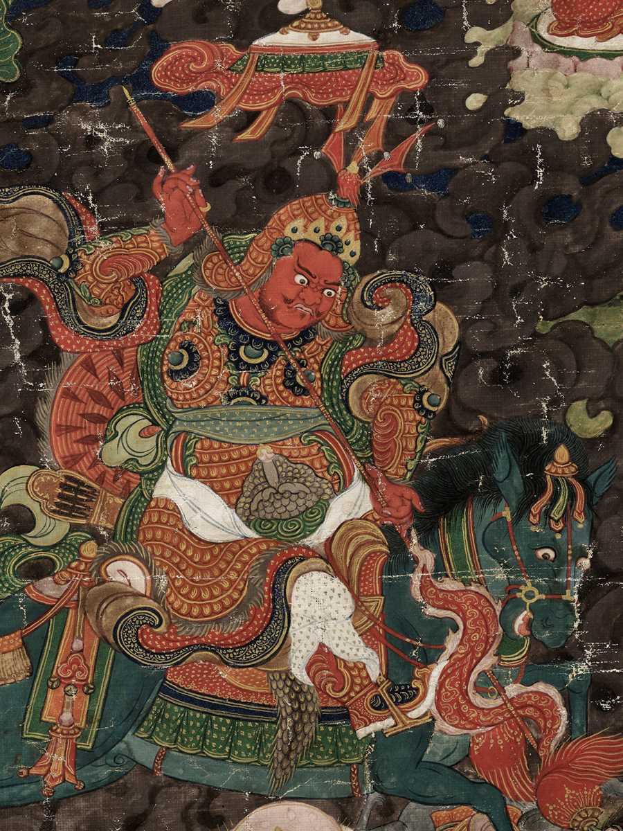 Lot 198 - A THANGKA DEPICTING RUDRA CHAKRIN, THE LAST KULIKA KING OF SHAMBHALA, TIBET, 18TH-19TH CENTURY