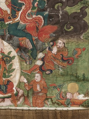 Lot 198 - A THANGKA DEPICTING RUDRA CHAKRIN, THE LAST KULIKA KING OF SHAMBHALA, TIBET, 18TH-19TH CENTURY