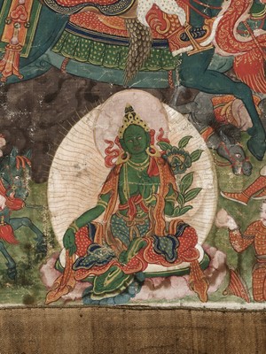 Lot 198 - A THANGKA DEPICTING RUDRA CHAKRIN, THE LAST KULIKA KING OF SHAMBHALA, TIBET, 18TH-19TH CENTURY