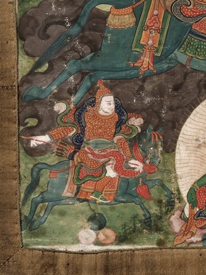 Lot 198 - A THANGKA DEPICTING RUDRA CHAKRIN, THE LAST KULIKA KING OF SHAMBHALA, TIBET, 18TH-19TH CENTURY