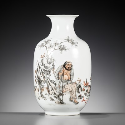 Lot 137 - A GRISAILLE AND IRON-RED-DECORATED ‘LI TIEGUAI’ VASE, HONGXIAN MARK, EARLY REPUBLIC PERIOD
