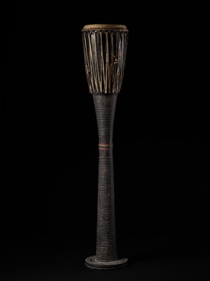 Lot 398 - A TALL BURMESE LACQUERED WOOD DRUM, 19TH CENTURY