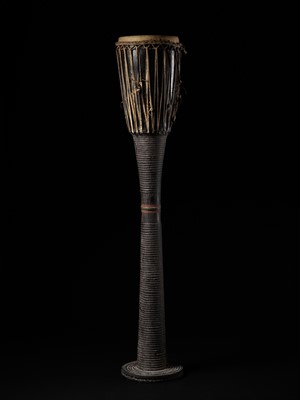 Lot 398 - A TALL BURMESE LACQUERED WOOD DRUM, 19TH CENTURY