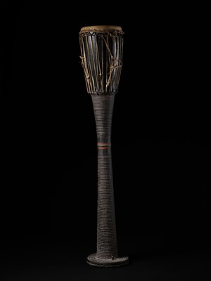 Lot 398 - A TALL BURMESE LACQUERED WOOD DRUM, 19TH CENTURY