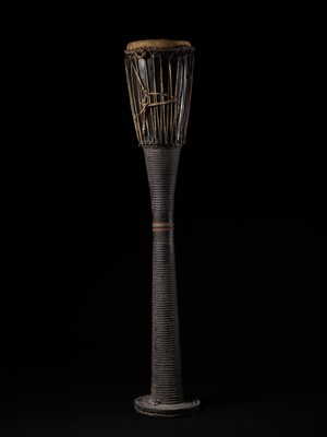 Lot 398 - A TALL BURMESE LACQUERED WOOD DRUM, 19TH CENTURY