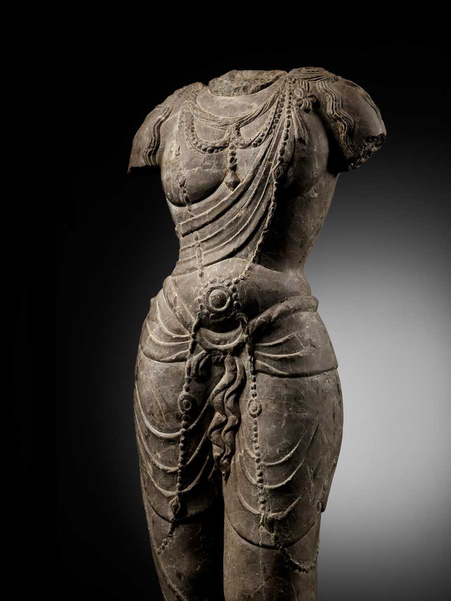 Lot 171 - A LIMESTONE TORSO OF A BODHISATTVA, TANG DYNASTY