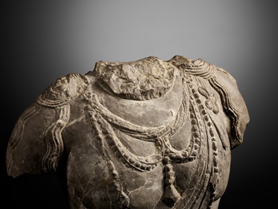 Lot 171 - A LIMESTONE TORSO OF A BODHISATTVA, TANG DYNASTY