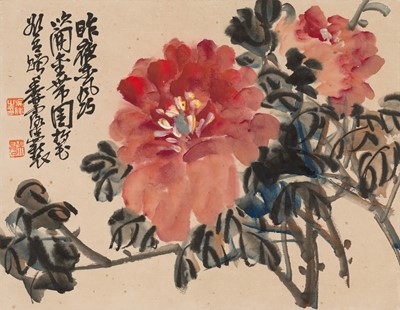 Lot 381 - WU CHANGSHUO (1844 - 1927): ‘PEONIES’