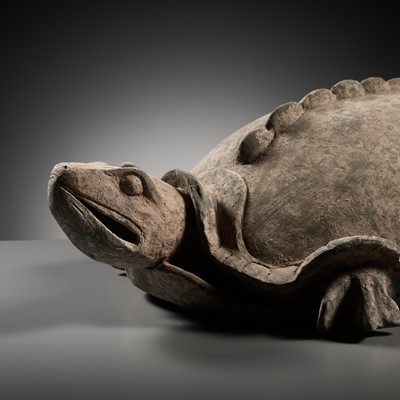 Lot 130 - A LARGE GRAY POTTERY FIGURE OF A TORTOISE, HAN DYNASTY