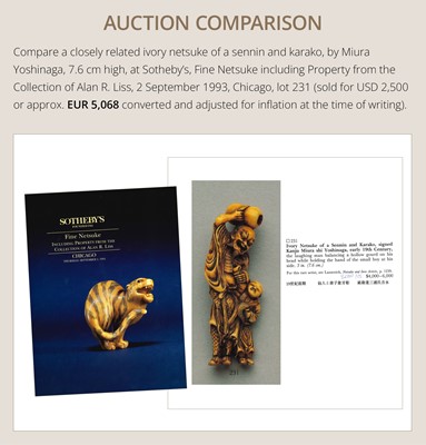 Lot 125 - AN IVORY NETSUKE OF TEKKAI SENNIN, STYLE OF MIURA YOSHINAGA