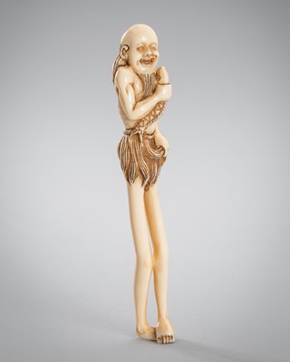 Lot 341 - AN IVORY NETSUKE OF ASHINAGA