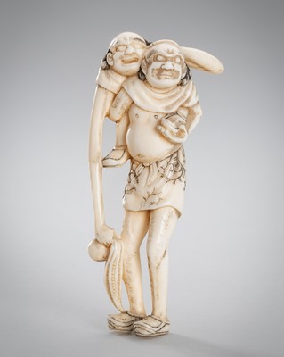Lot 1613 - A FINE IVORY NETSUKE OF ASHINAGA AND TENAGA